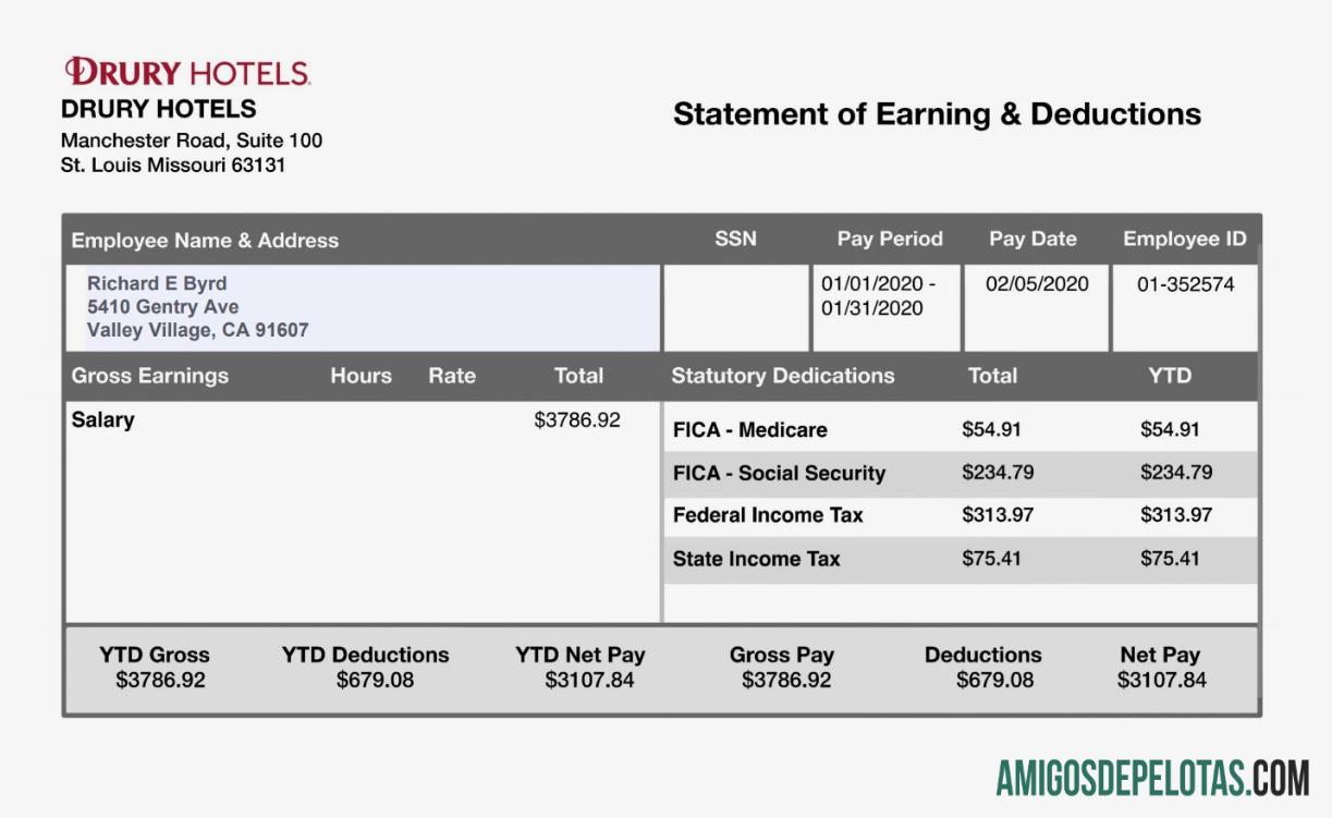 DECLARAÇÃO DE GANHOS DO DRURY HOTELS em formatos PDF e Word amostra
